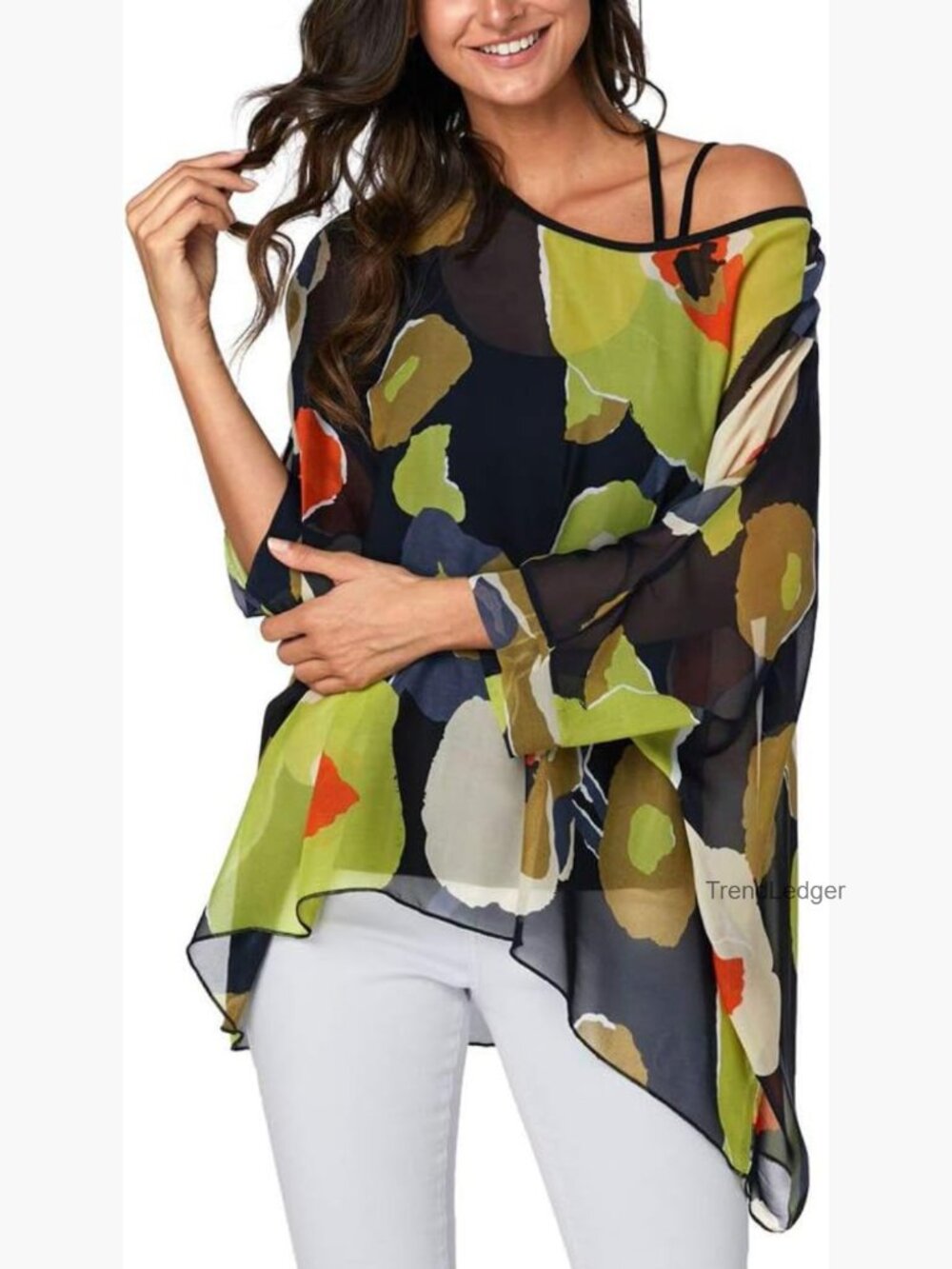 Plus Size Batwing Flowy Semi Sheer Chiffon Blouse Tunic for Women Beach Cover